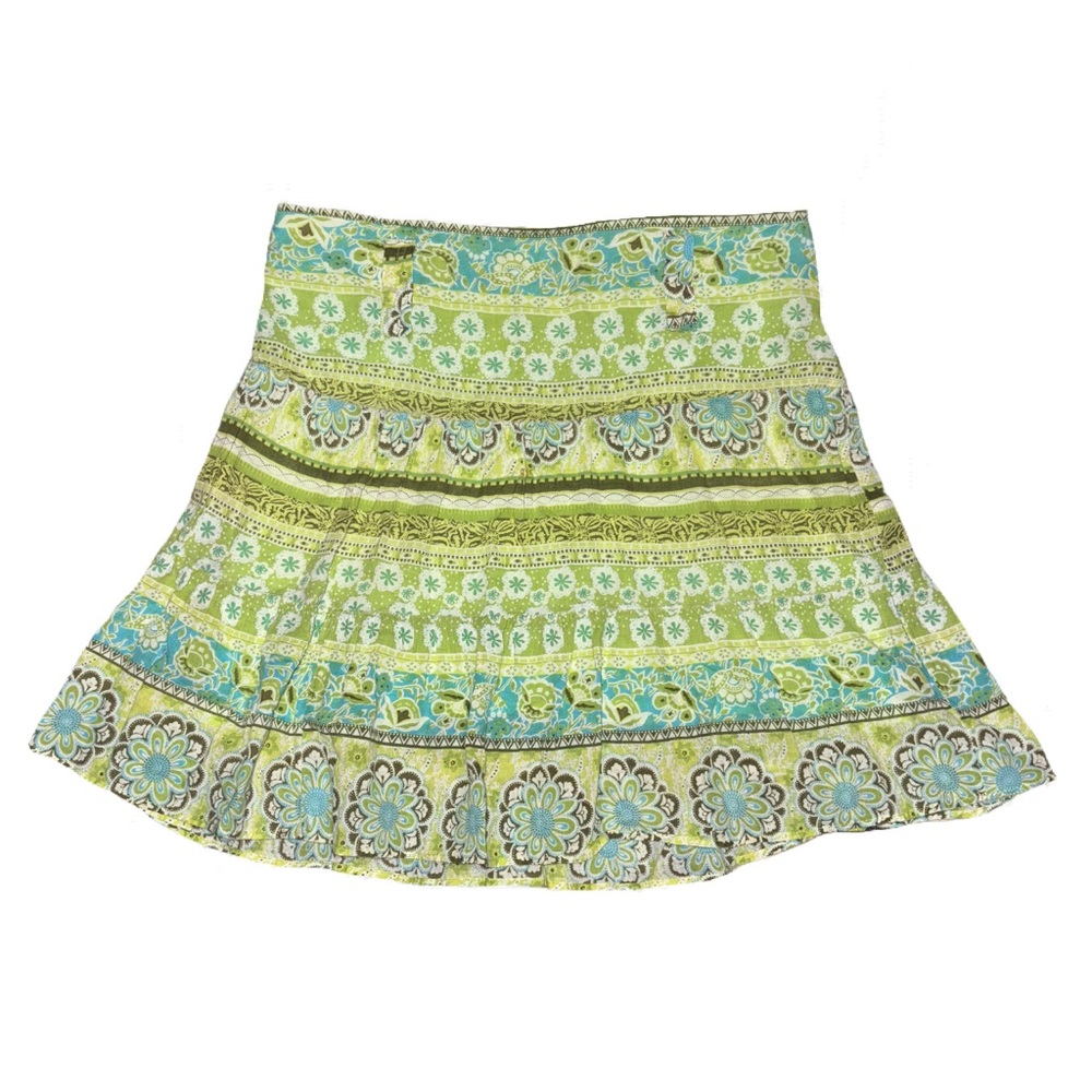 2000s BOHO CHIC MIXED PATTERN FLOWY FLORAL PRAIRIE SKIRT W RUCHING